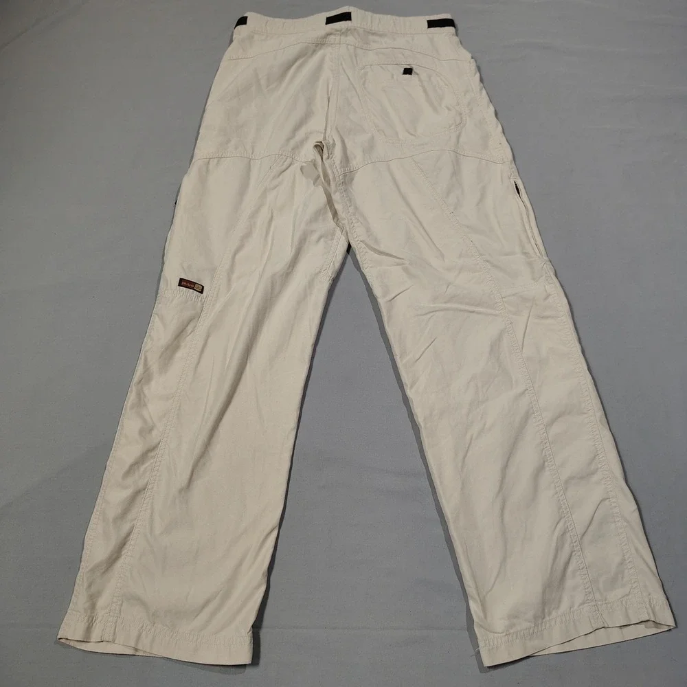 VINTAGE Prana Pants Men Medium Beige Breathe Cotton Blend Belted Hiking Climbing